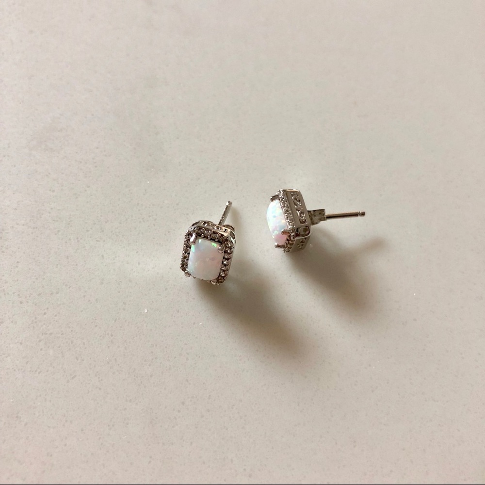 Lab-Created Opal and White Sapphire Stud Earrings - Picture 4 of 5